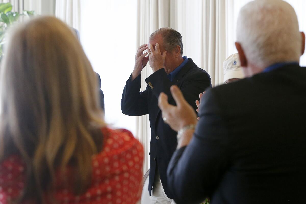 David Beek reacts after being named Newport Beach Citizen of the Year.