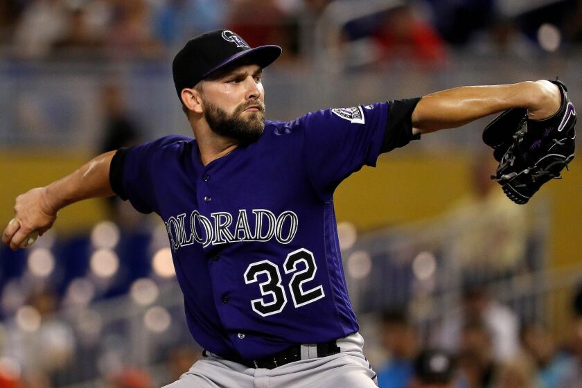 Rockies right hander Tyler Chatwood (32) pitches during a game against the Miami Marlins on June 18.