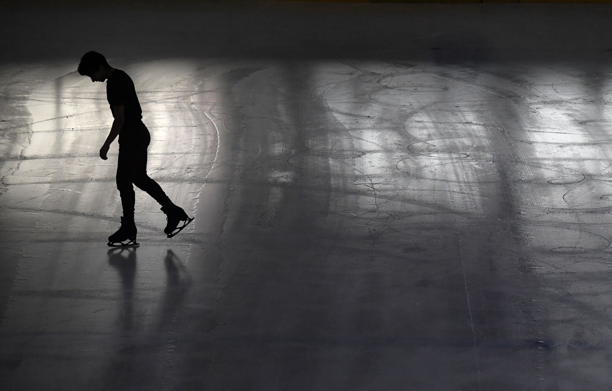 Mexican figure skater Donovan Carrillo warms-up before practice.