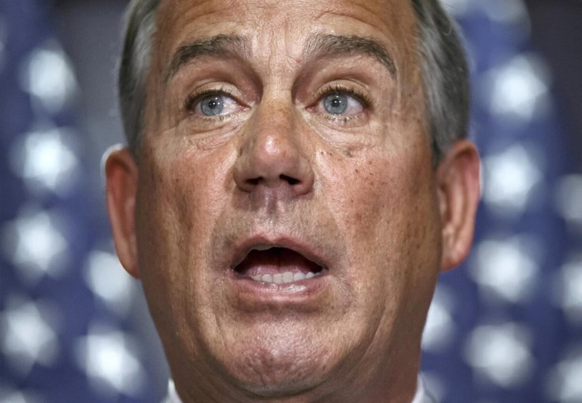 House Speaker John Boehner is seen speaking on Capitol Hill in Washington on Tuesday.