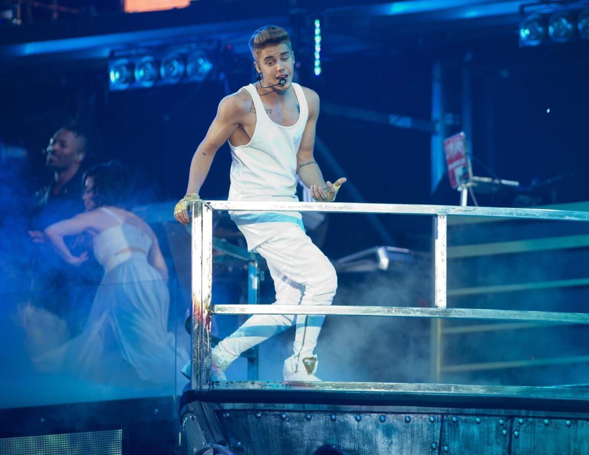 Justin Bieber performs in Lodz, Poland.