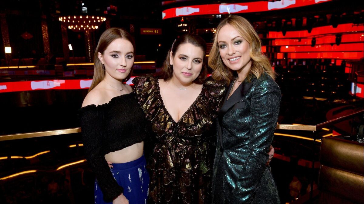At the CinemaCon Big Screen Achievement Awards in Las Vegas, from left, Kaitlyn Dever, Beanie Feldstein and Olivia Wilde.