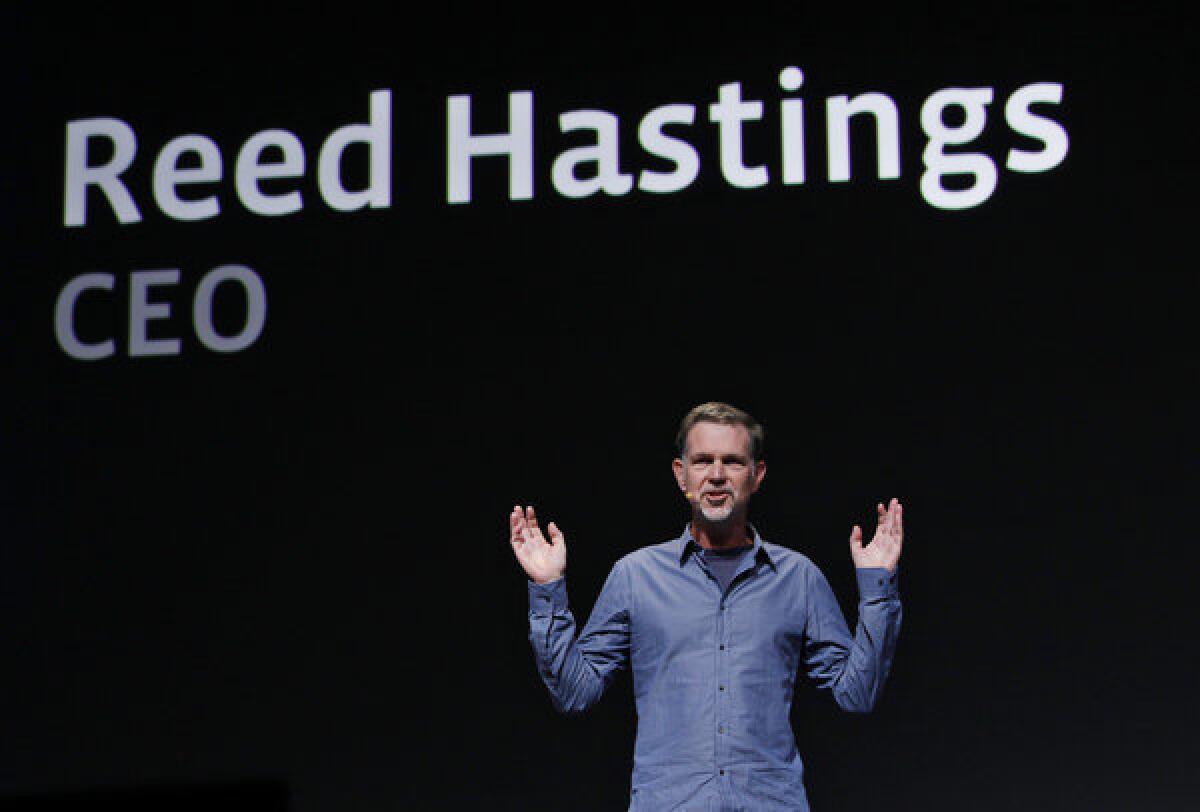 Netflix CEO Reed Hastings, pictured at his presentation at the Facebook f/8 conference in San Francisco in 2011, earned $5.5 million last year.
