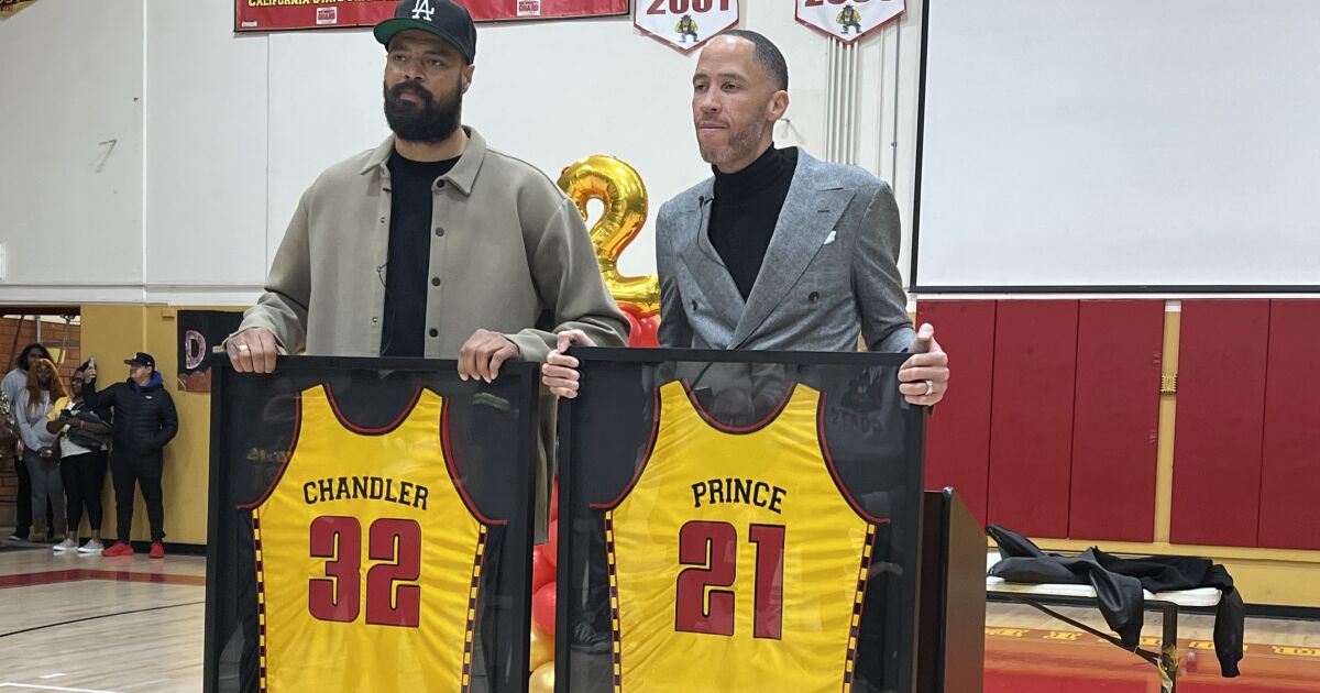 ‘I’m so humbly grateful.’ Dominguez honors alums Tyson Chandler and Tayshaun Prince