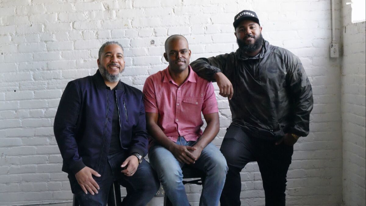 The creative team at David's Harp Foundation, from left, director of programming Joseph Mack, founder and president Brandon Steppe and instructor/manager Rashaad Graham.