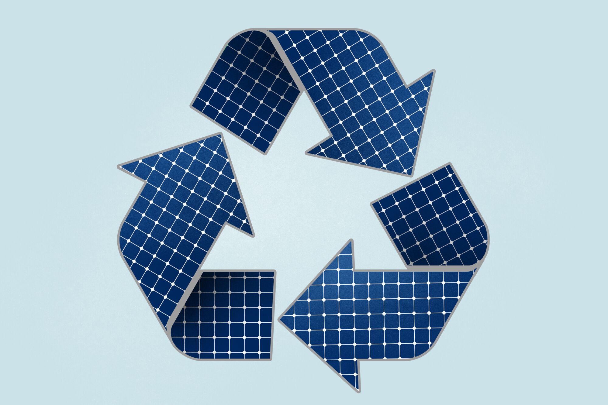 Illustration of recycling logo formed out of solar panels