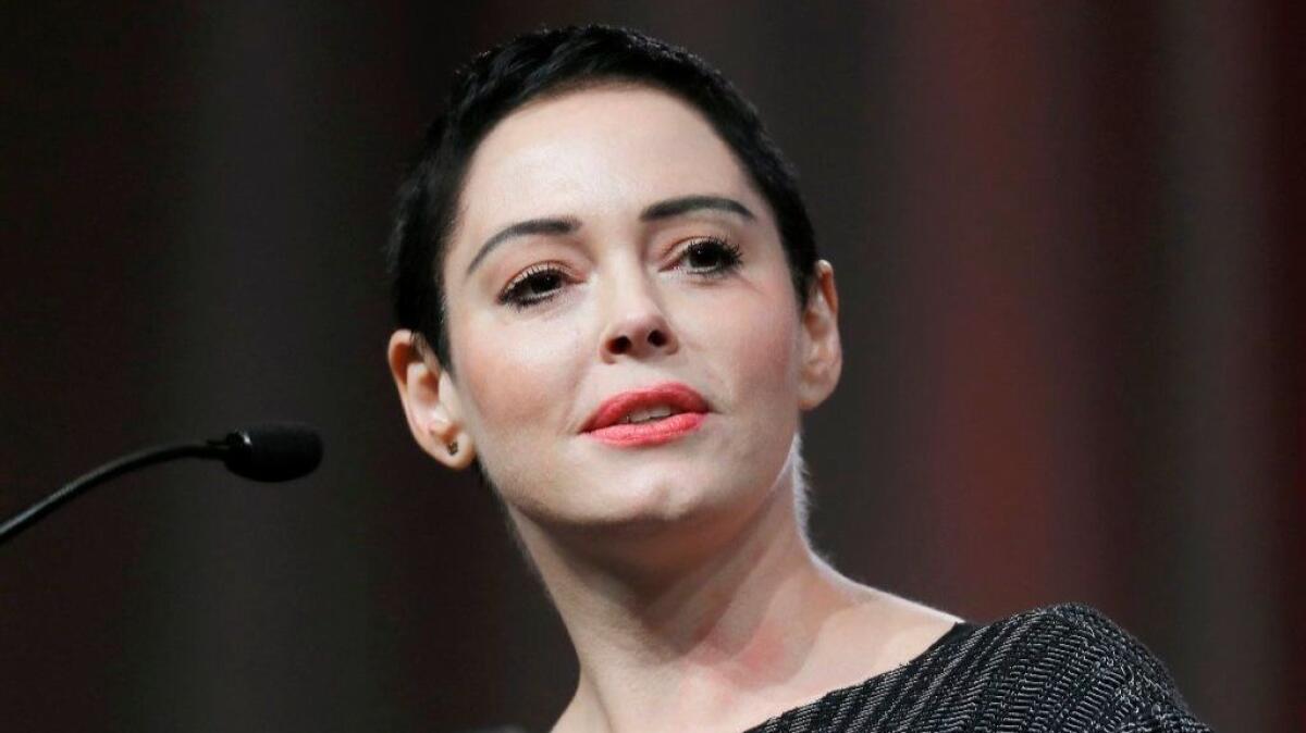 Rose McGowan speaks at the inaugural Women's Convention in Detroit on Oct. 27, 2017.