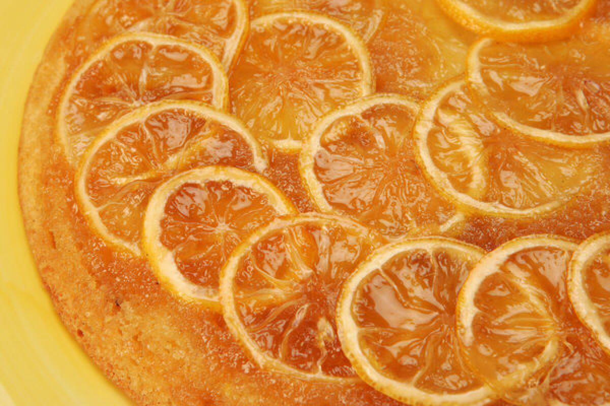 Lemon upside–down cake.
