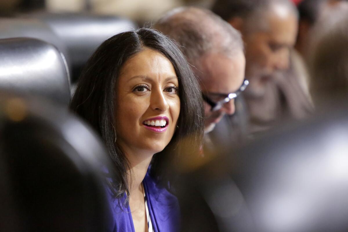 Los Angeles City Council member Nury Martinez, who represents the central San Fernando Valley, is shown during a city council session in September.