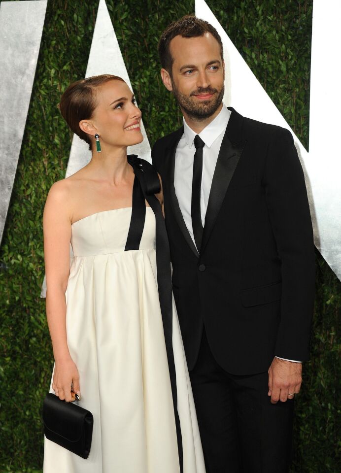 Natalie Portman attends the party with her husband, choreographer Benjamin Millepied. She won the lead actress Oscar for 2010's "Black Swan."