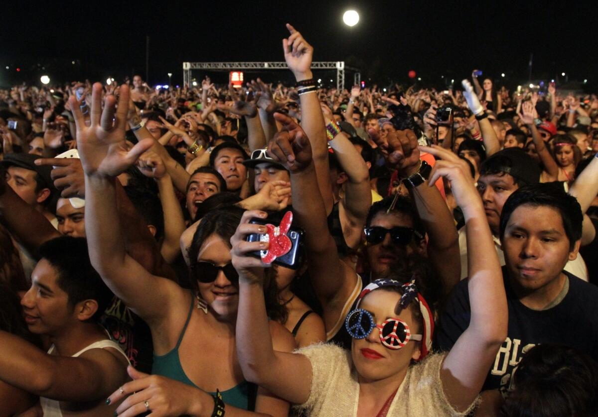Fans at the 2012 Hard Summer music festival in front of the stage during Nero's performance.