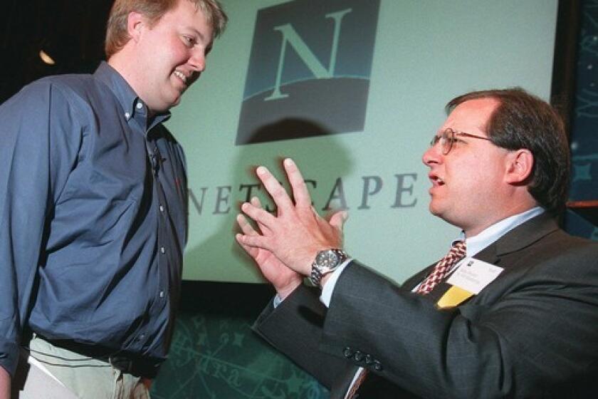 Mike Homer, right, with Netscape co-founder Marc Andreessen, wrote the companys first business plan as vice president of marketing.
