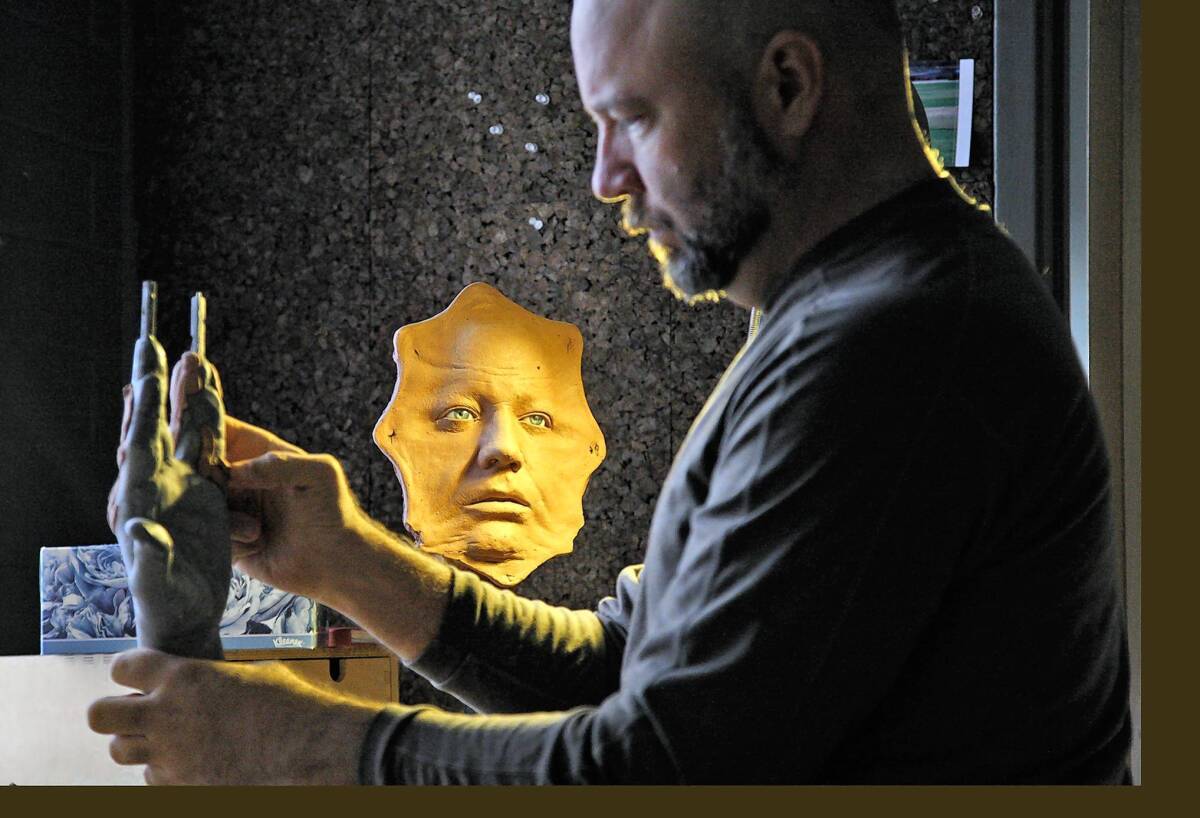 Barney Burman, owner of B2FX in North Hollywood, begins work on a sculpture for the fairy-tale-inspired “Grimm,” the popular NBC series now in its second season.
