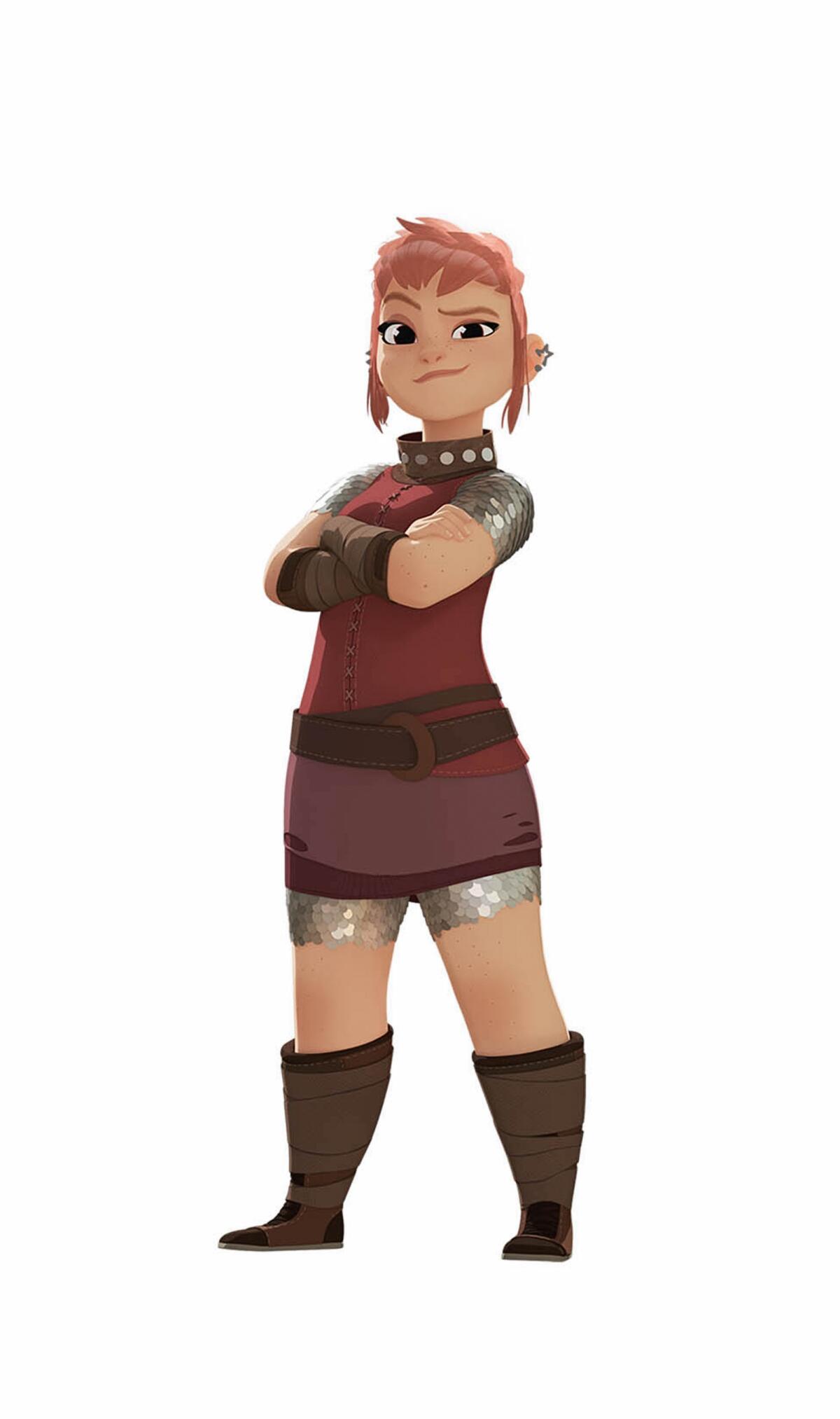 Nimona standing with her arms crossed