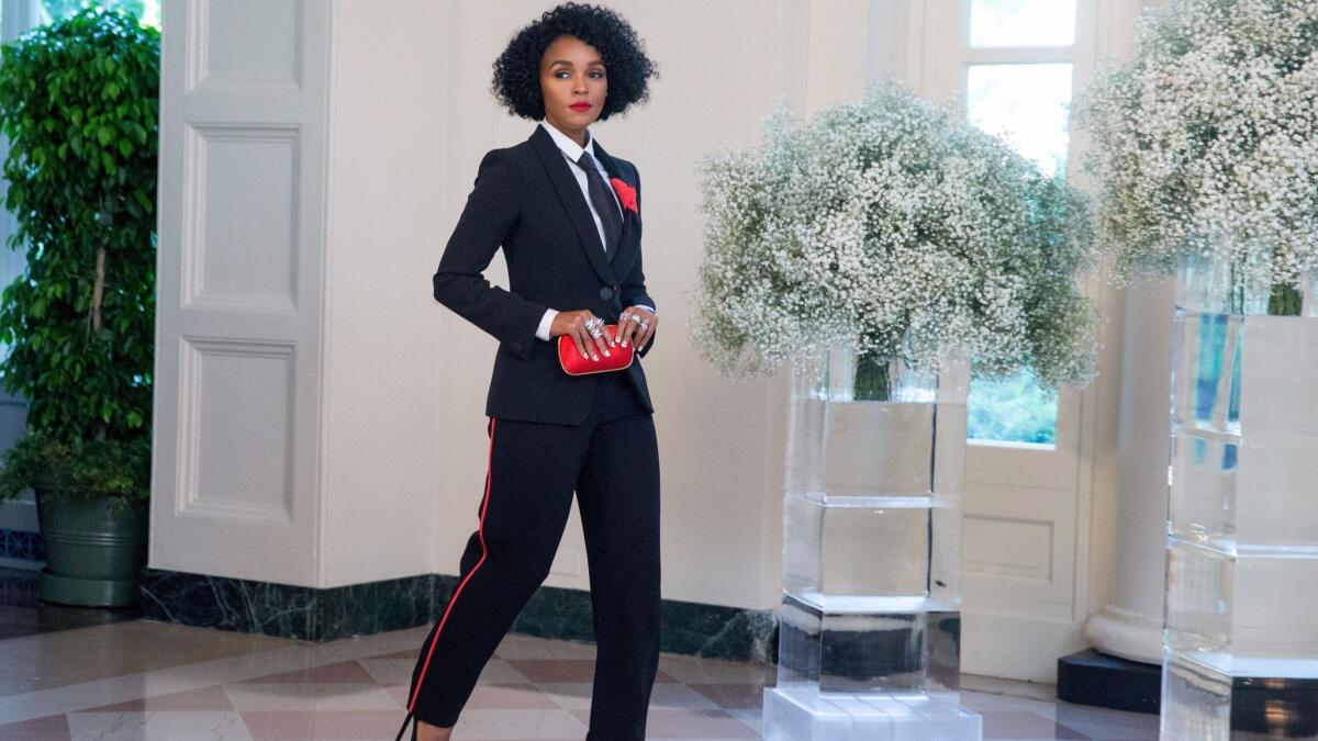 Singer-actress Janelle Monae arrives for a state dinner for Nordic leaders at the White House in Washington, D.C.