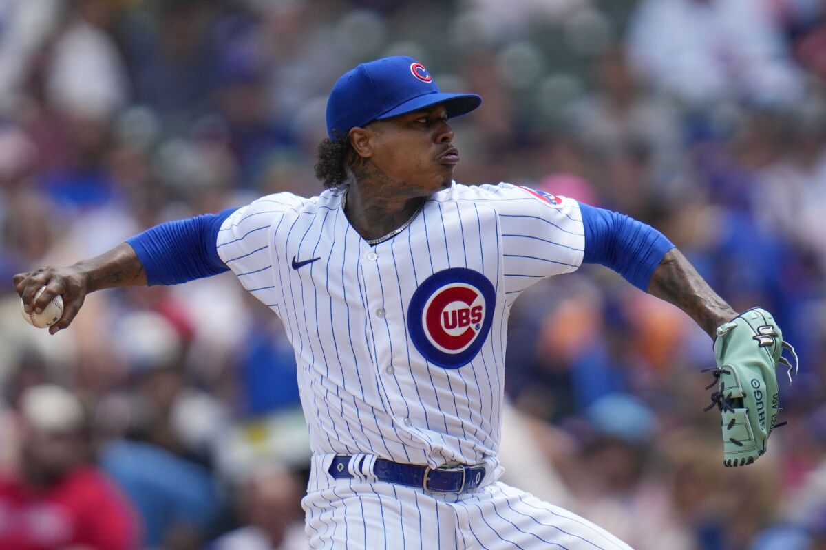 Chicago Cubs pitcher Marcus Stroman throws against the Boston Red Sox on July 15, 2023, in Chicago.