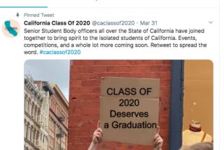 A screenshot of the pinned tweet from the California Class of 2020 project.