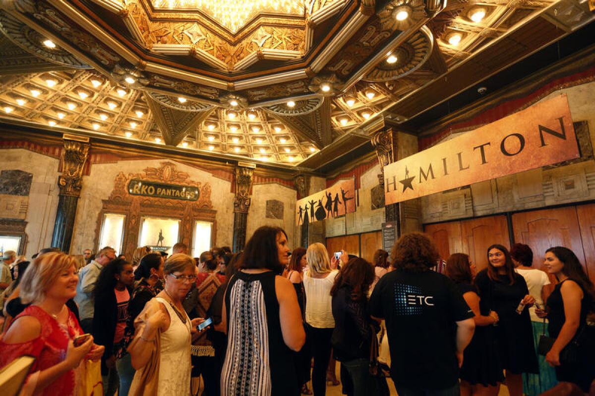 The Pantages lobby during previews of "Hamilton" in August, 2017.