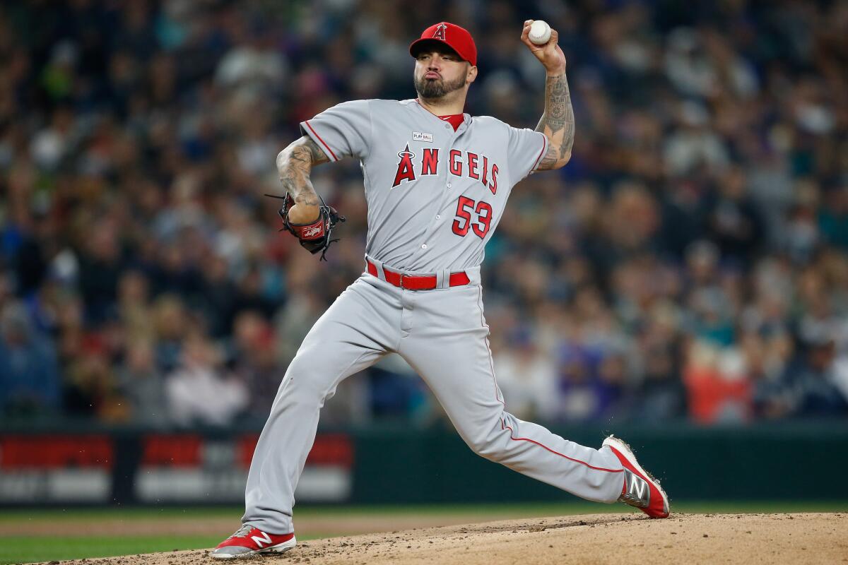 Angels left-hander Hector Santiago delivers a pitch against the Mariners during the second inning of a game on May 15.