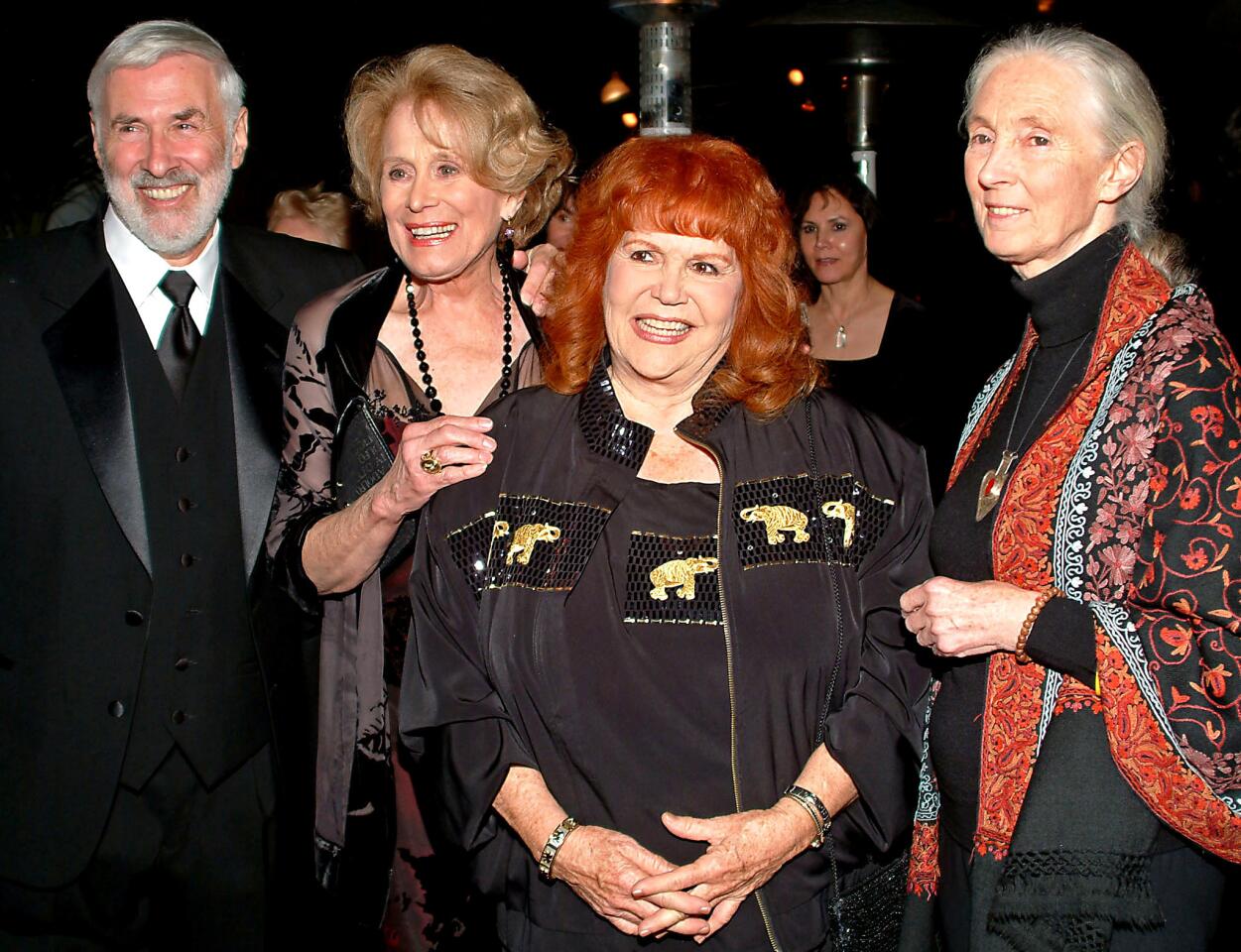 From left are shown Dr. Elliot Katz, Gretchen Wyler, Pat Derby and Dr. Jane Goodall at the In Defense of Animals Guardian Awards Fundraiser at Paramount Studios in Hollywood in 2004.