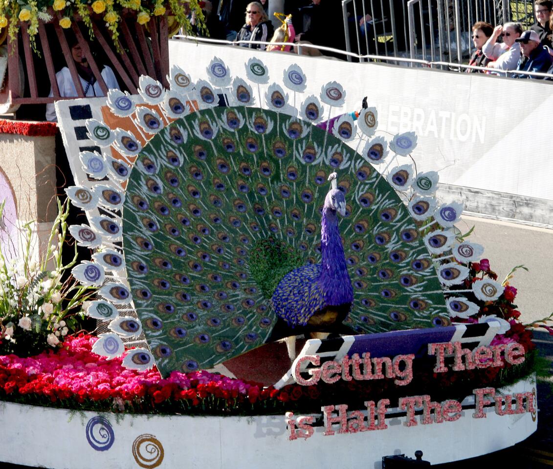 Detail of the city of Glendale float "Getting There is Half the Fun" as it heads down Orange Grove Avenue at the start of the 5.5-mile long parade route during the 2016 Rose Parade in Pasadena on Friday, Jan. 1, 2016.