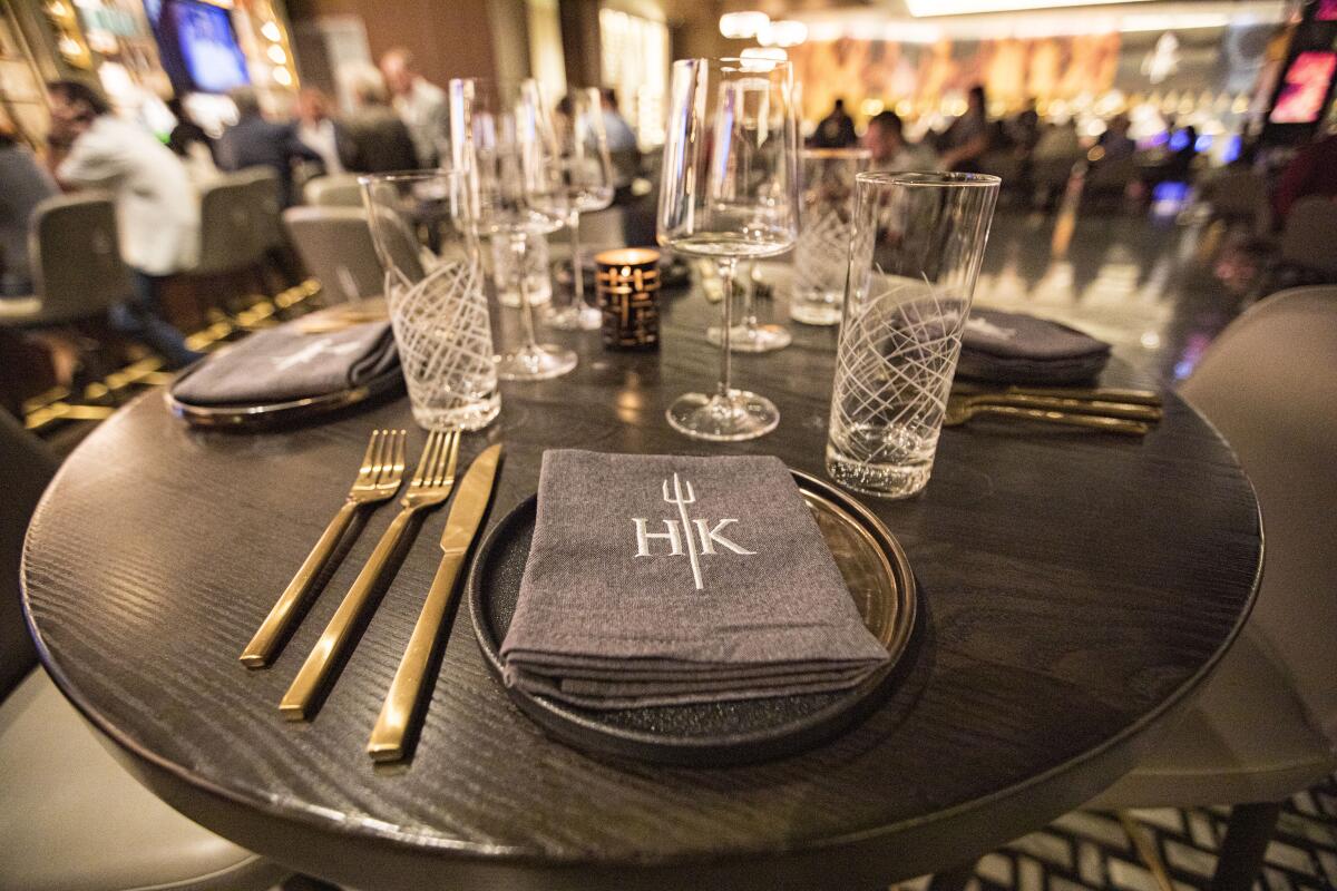 A table is set in Hell's Kitchen Restaurant at Harrah's Resort Southern California in Valley Center.