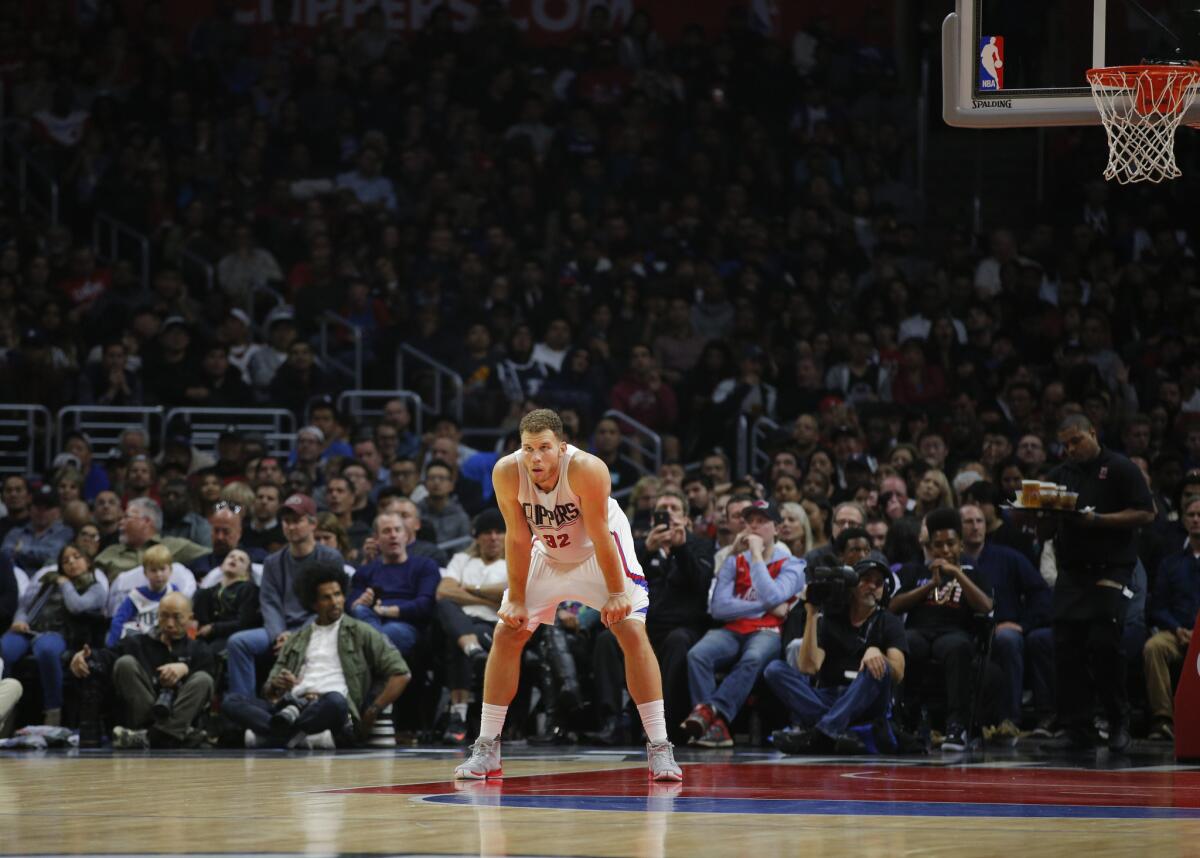 Clippers forward Blake Griffin looks on during a game against the Oklahoma City Thunder on Dec. 21.