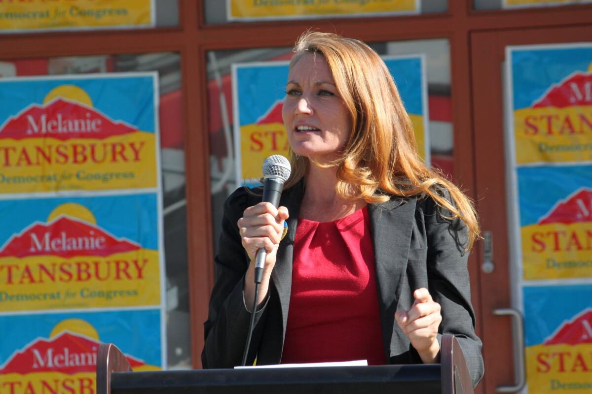  Melanie Stansbury speaks at a campaign rally