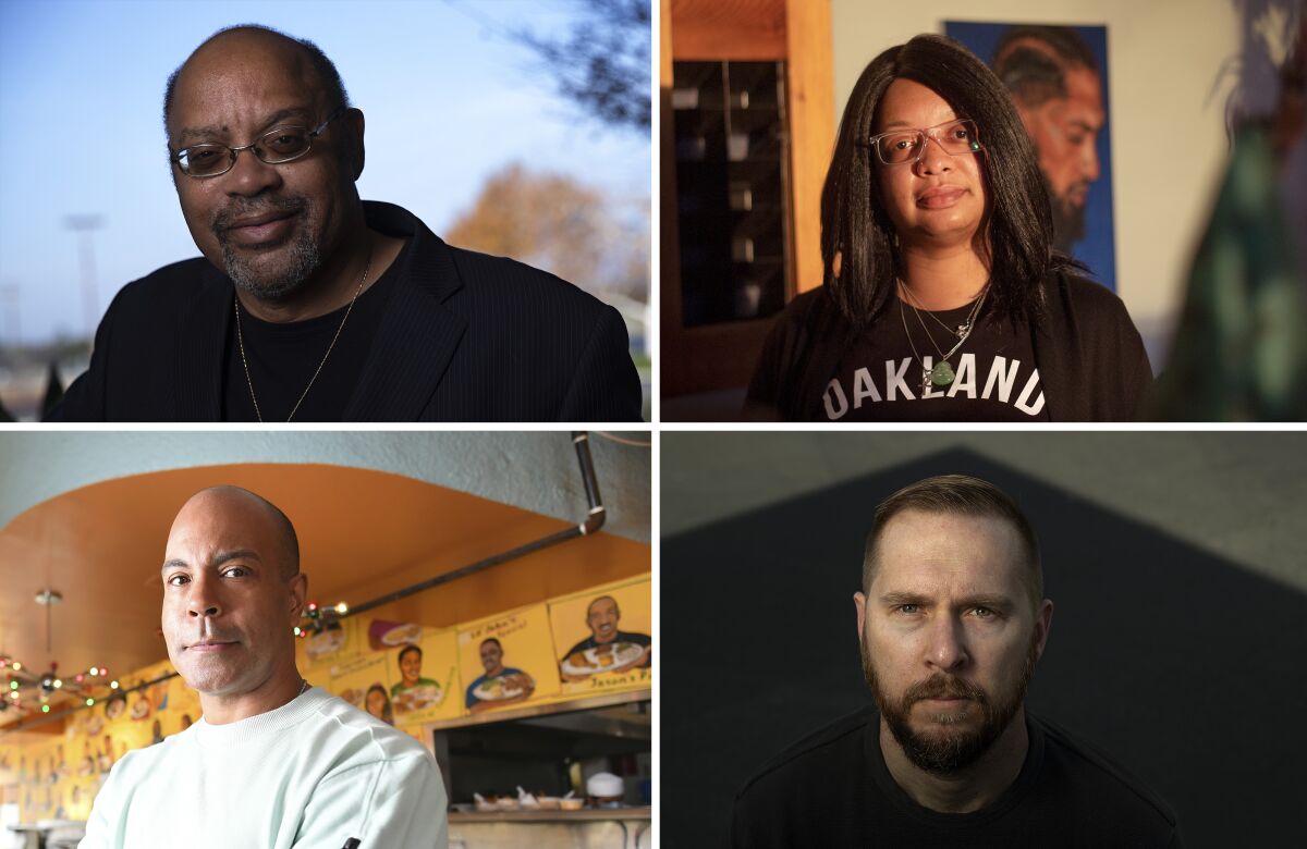 Clockwise from top left: Pastor Angelo; Candice Elder; Attorney David Bynum and Derreck Johnson