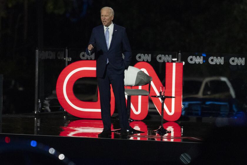 Democratic presidential candidate former Vice President Joe Biden participates in a CNN town hall