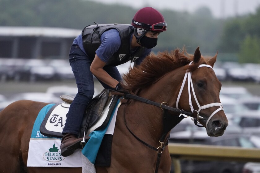 Known Agenda on the track in training for the Belmont Stakes.