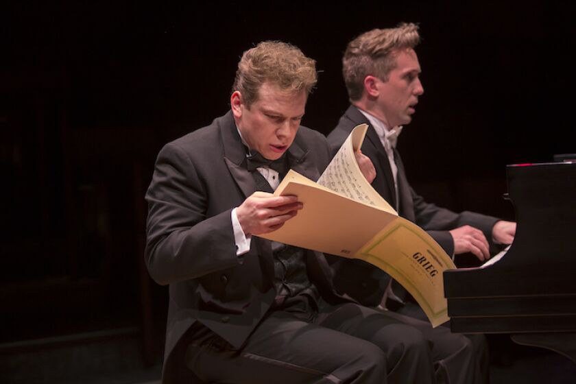 Jefferson McDonald, left, and Matthew McGloin in "Two Pianos Four Hands."