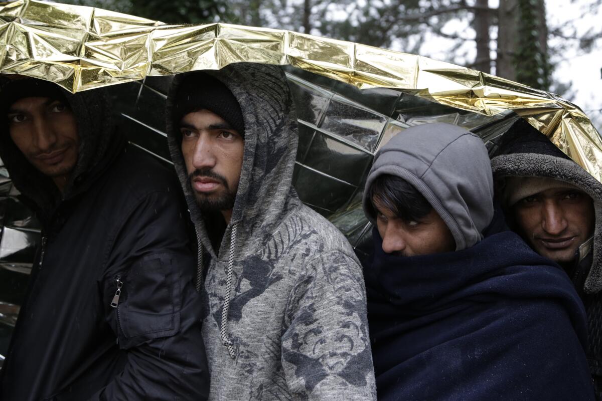 Migrants waiting for food distribution in Bosnia-Herzegovina