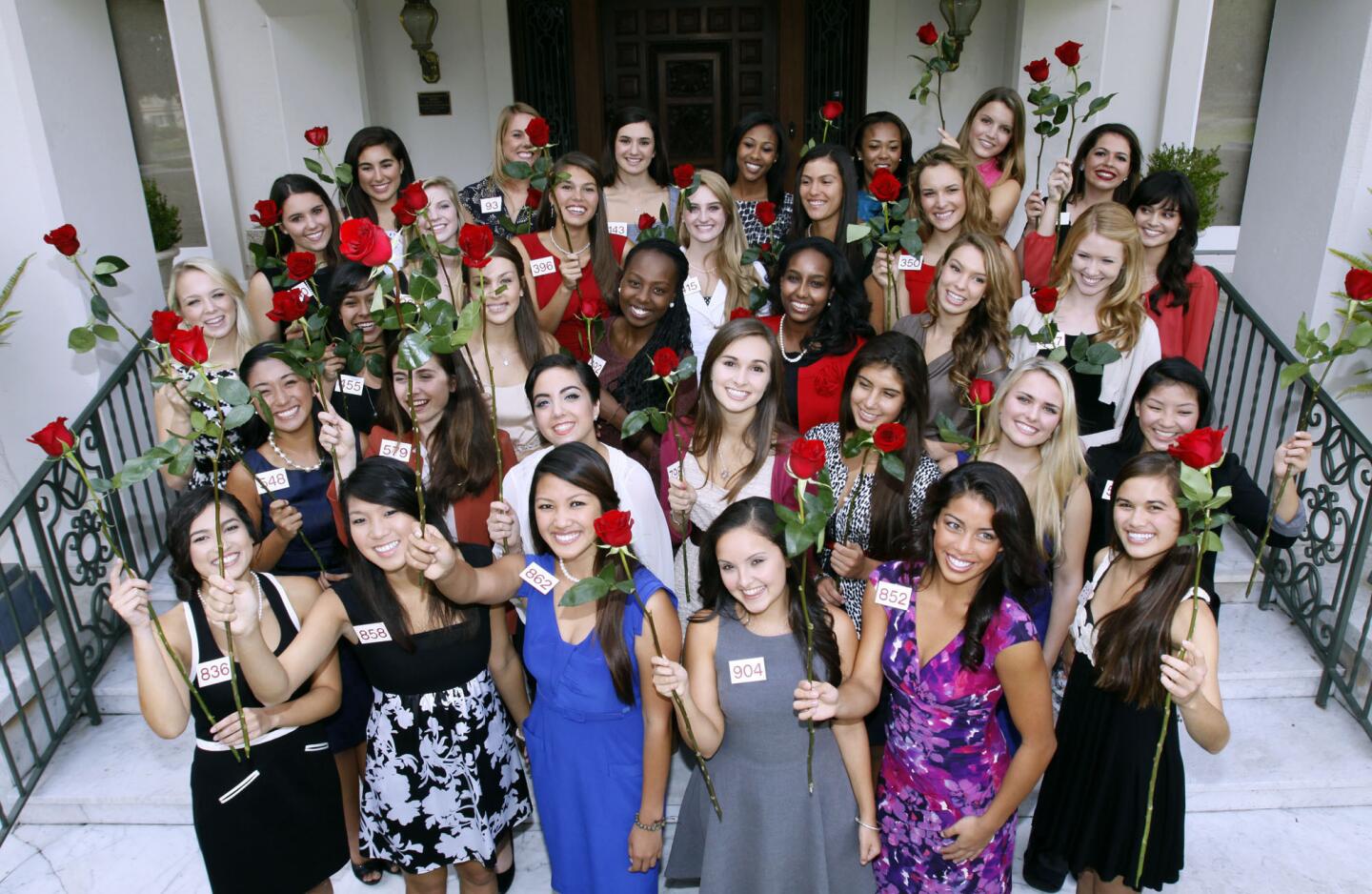 The Pasadena Tournament of Roses Royal Court finalists pose for a photo in front of the Tournament House in Pasadena on Thursday, October 6, 2011.