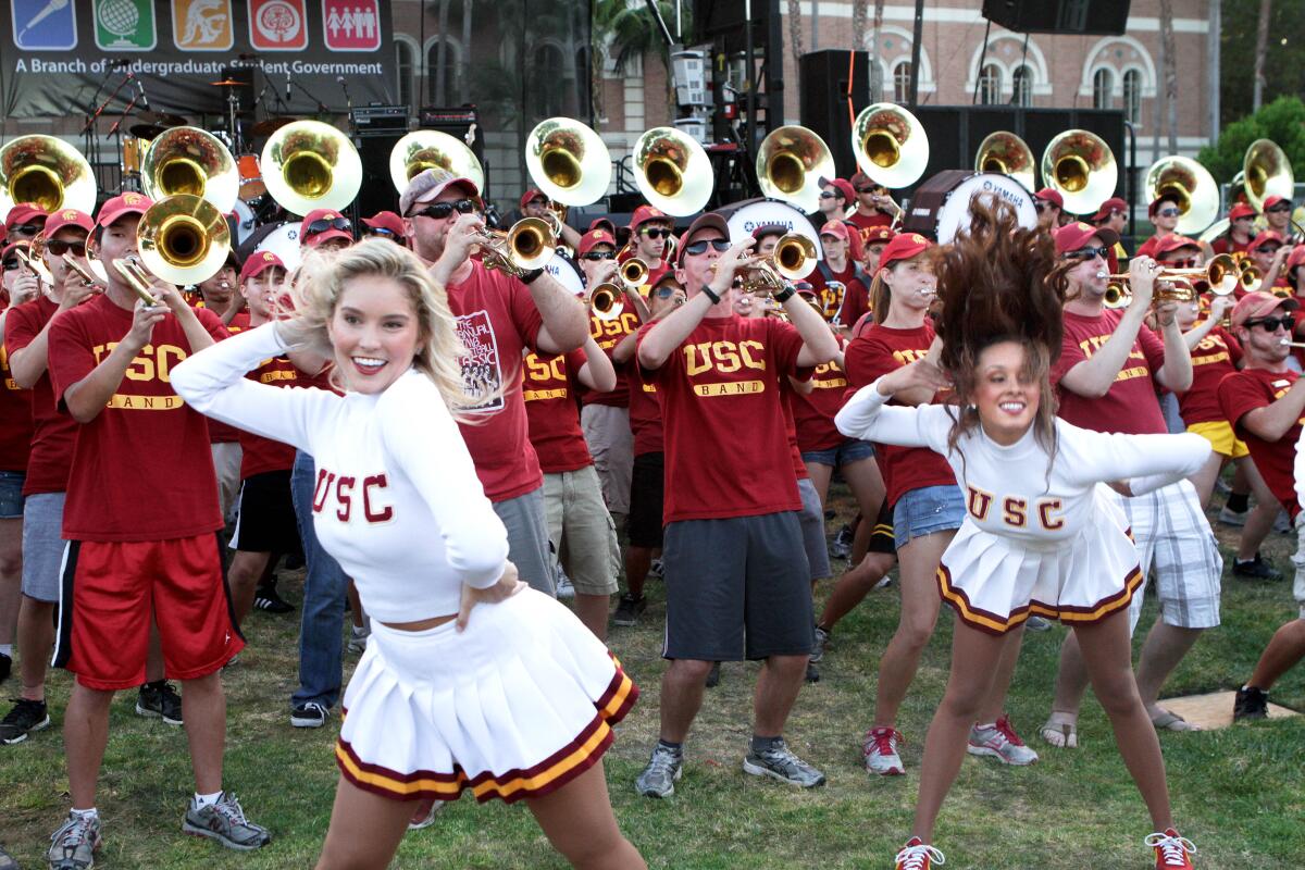 The USC Song Girls perform for the freshman class on August 20, 2011