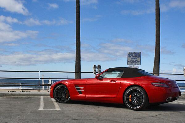 The SLS AMG Roadster gets 563 horsepower and 479 pound-feet of torque from a 6.2-liter V-8 engine mated to a carbon-fiber driveshaft and a seven-speed, dual-clutch automated manual transmission moving the rear wheels.
