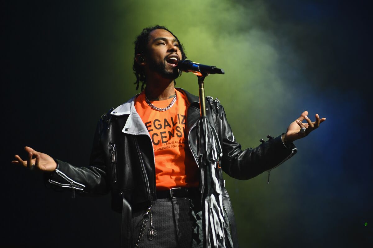 A photo of Miguel performs onstage during iHeartRadio LIVE and Verizon Bring You Miguel on October 4, 2018 in New York City
