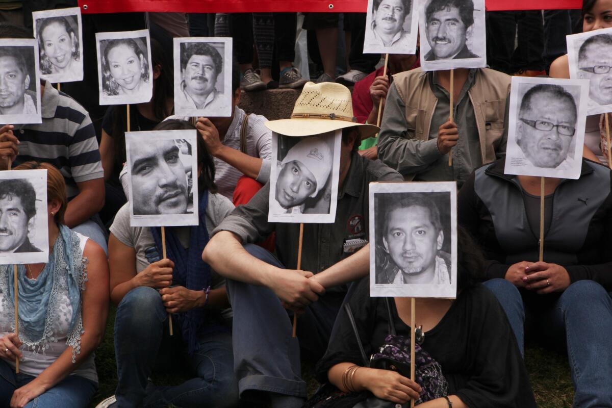 In Mexico City, journalists protest the slaying of their colleague Gregorio Jimenez and others.