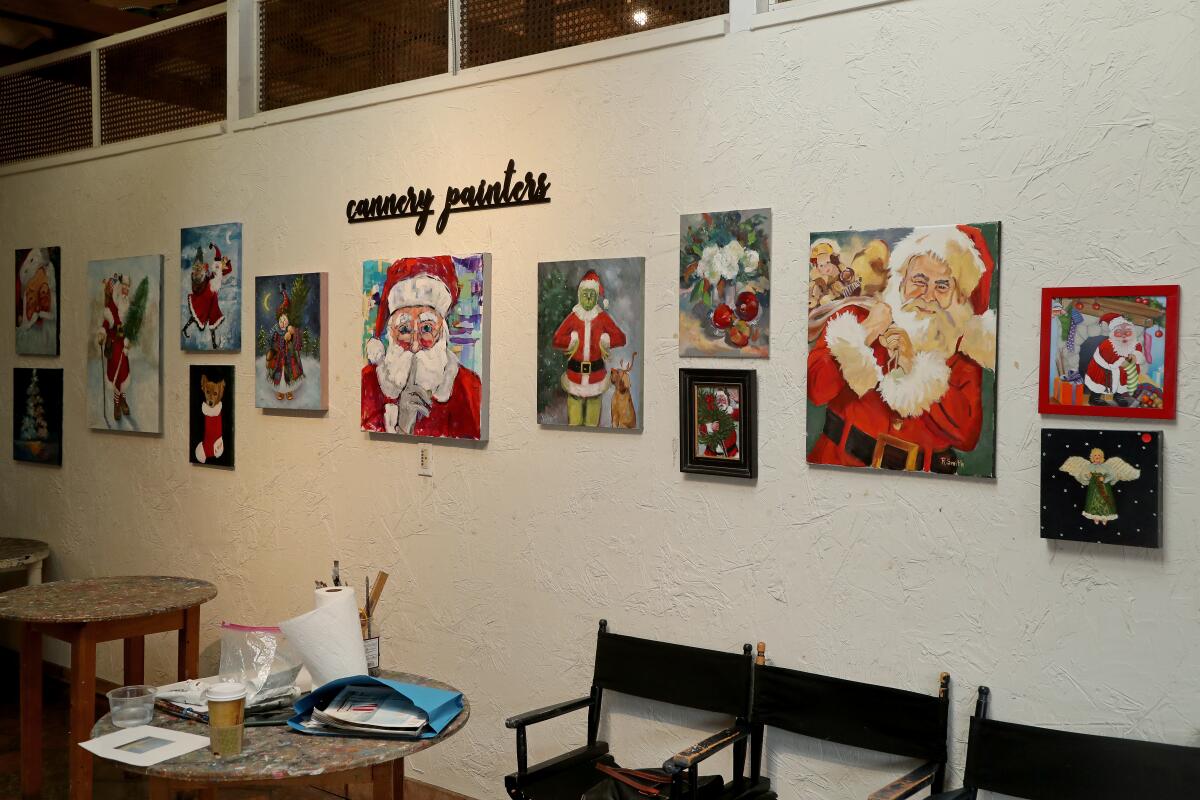 A Christmas gallery of paintings created by student artists at Cannery Paints in Newport Beach.