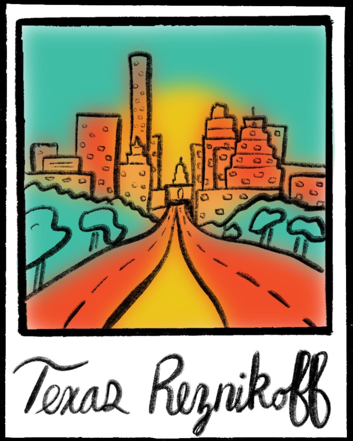 Illustration of polaroid featuring South Congress Avenue in Austin, Texas