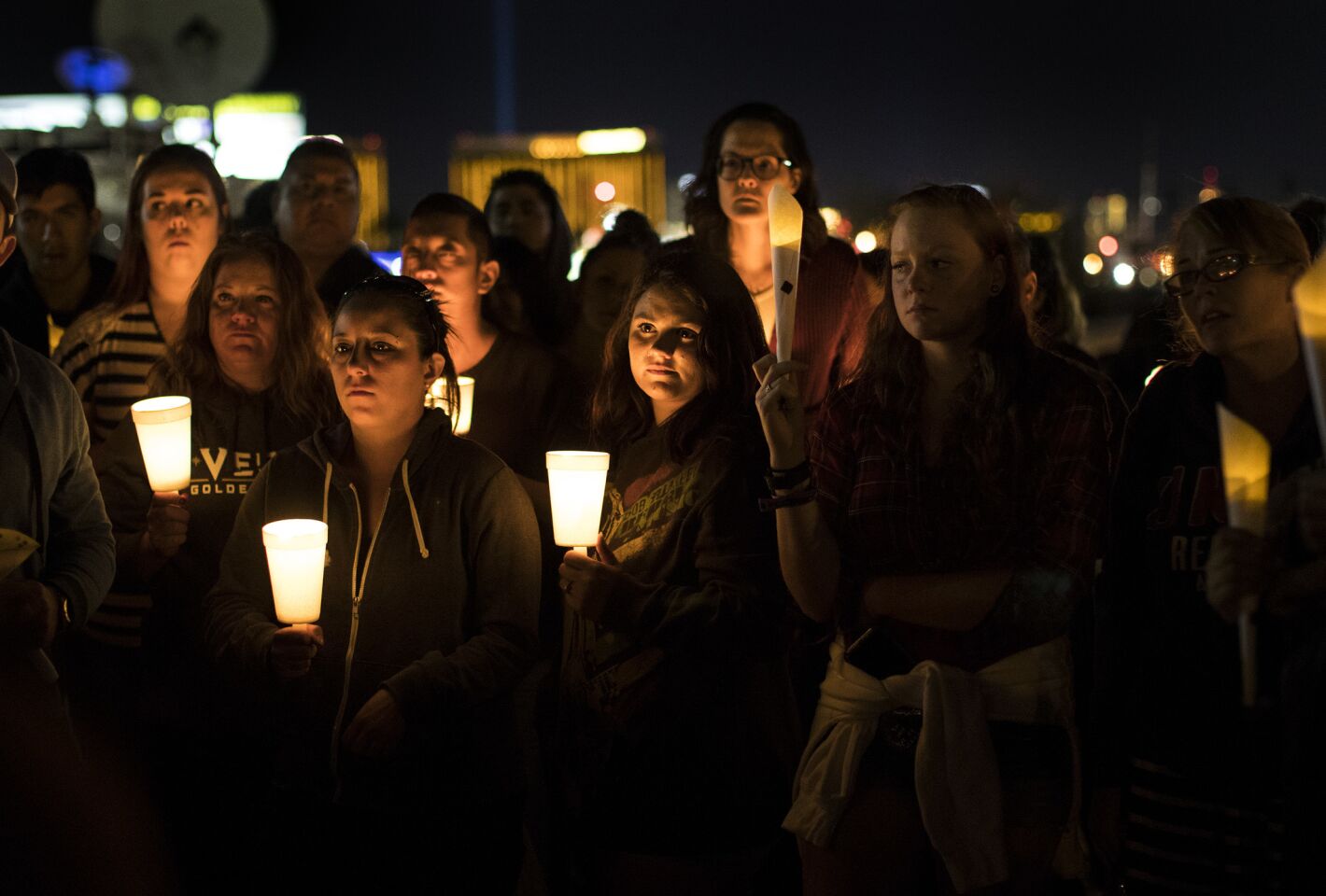 A candlelight vigil at Town Square in Las Vegas to remember the shooting victims.