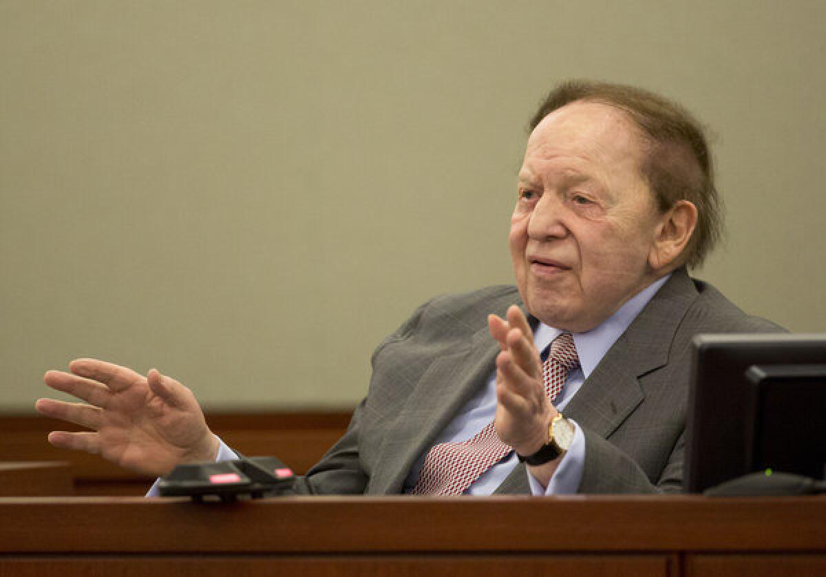 Sheldon Adelson, chief executive of Las Vegas Sands Corp., testifies for a second day in a civil case being heard in Clark County District Court in Las Vegas.