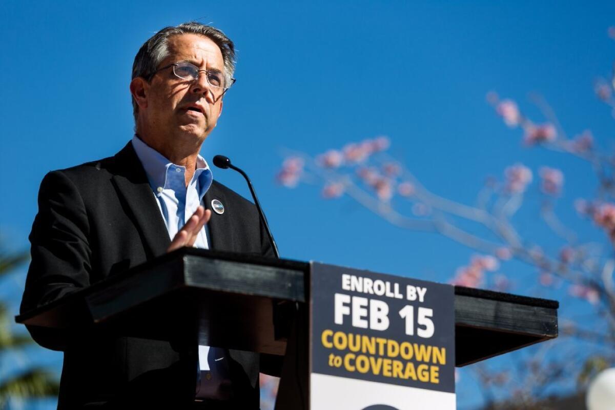 Covered California is resending tax forms to some Obamacare policyholders after discovering errors. Above, Executive Director Peter Lee speaks at a Los Angeles enrollment event Thursday.