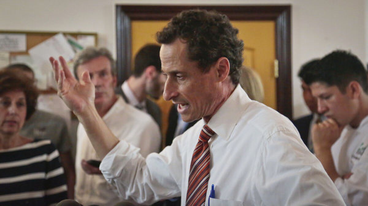 Anthony Weiner, New York mayoral candidate, speaks during a news conference.