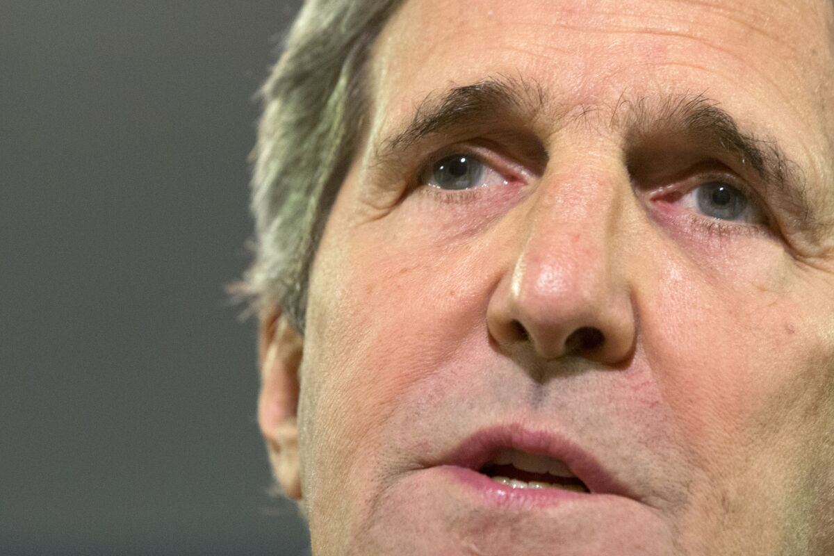 Secretary of State John Kerry speaks in Washington.
