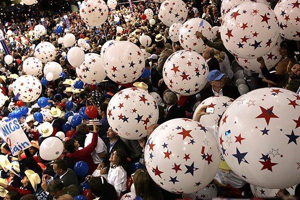 Supporters are awash in balloons at the conclusion of the Republican National Convention in St. Paul, Minn.