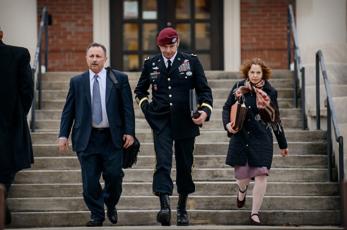 Brig. Gen. Jeffrey Sinclair, seen leaving the courthouse this week, faces several sexual assault charges. His accuser testified Friday.