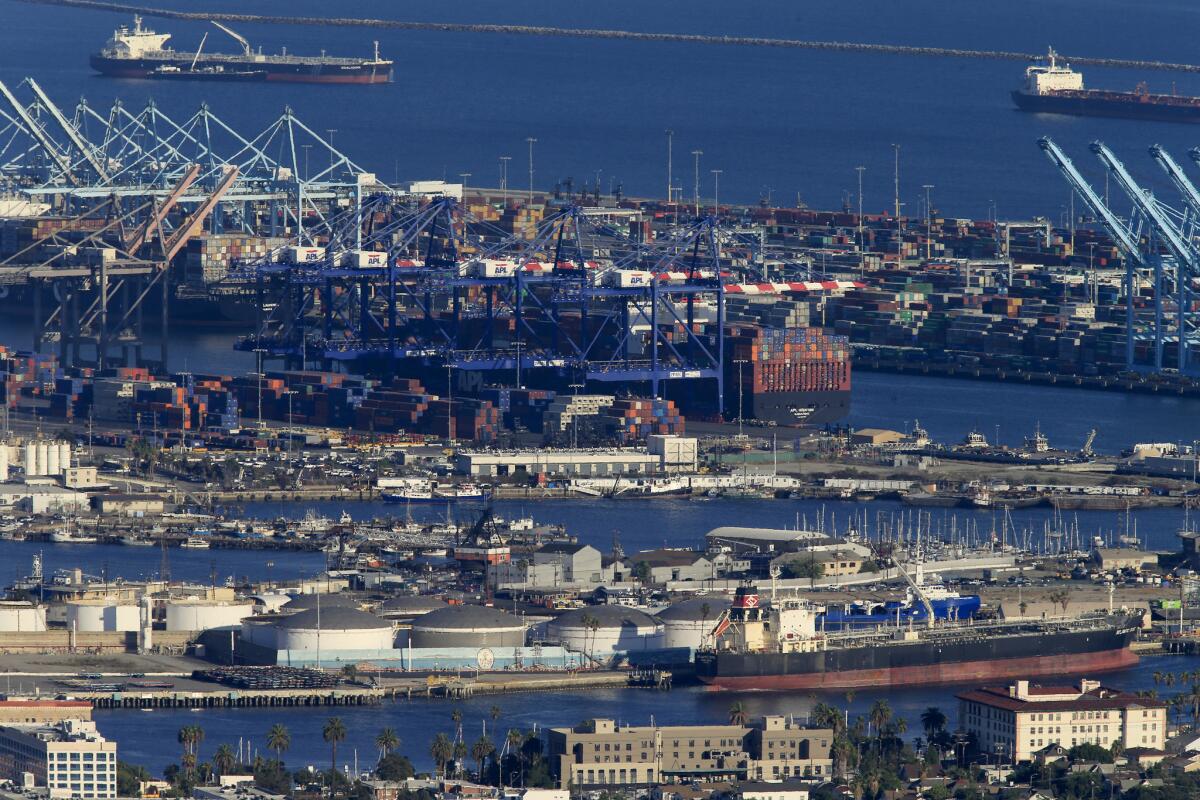 A view of operations at the Port of Los Angeles on Oct. 13.