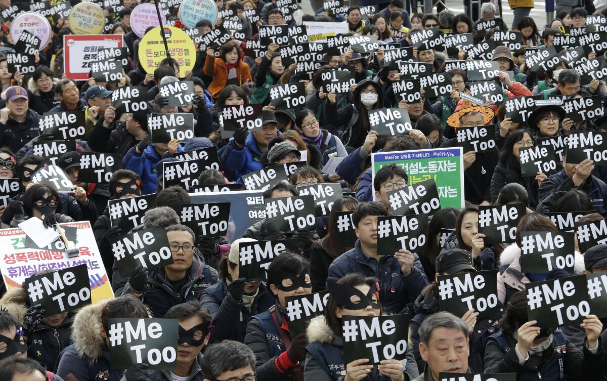 South Koreans attend a rally in support of the #MeToo movement to mark International Women's Day in 2018.