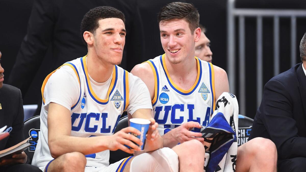 Lonzo Ball, left, and TJ Leaf, shown last year as UCLA freshmen, were first-round NBA draft picks this summer.